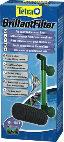 Tetra Brillant Filter - luftbetriebener Aquarium Innenfilter mit Schaumstoffpatrone, für Aquarien von 15 bis 100 Liter, geeignet für Garnelen und Krebse