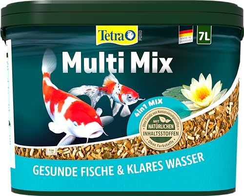 Tetra Pond Multi Mix - Fischfutter für gemischten Besatz im Teich, enthält vier verschiedenen Futtersorten (Flockenfutter, Futtersticks, Gammarus, Wafer), 7 Liter Eimer