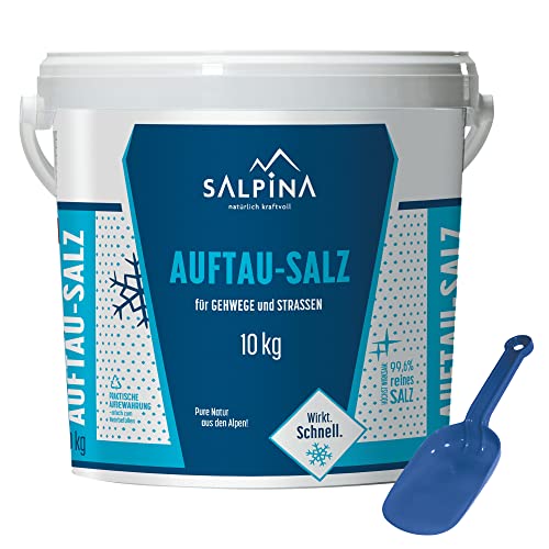 1 x SALPINA Auftausalz 10kg im Eimer | hochwirksames und schnellwirkendes Streusalz | zum Auftauen von Schnee und Eis | reinstes Siedesalz (99.6% NaCl) | 100% biologisch abbaubar