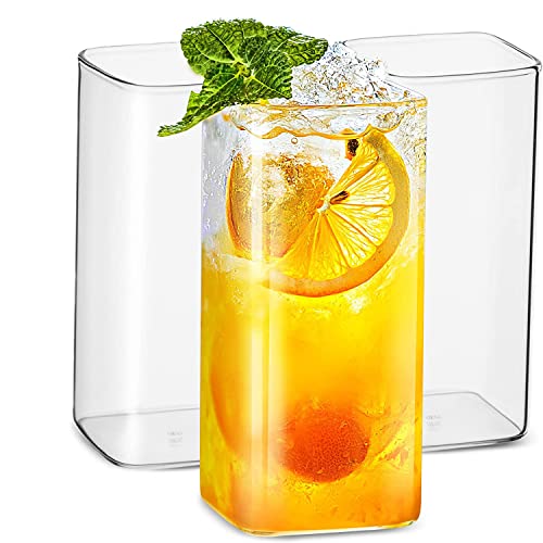 Ktnyl 2 Stück Bleifreies Quadratisches Glas, Glasbecher Trinkgläser, Highball- Gläser, Trinkgläser für Jedes Getränk und Jede Gelegenheit (400ML)