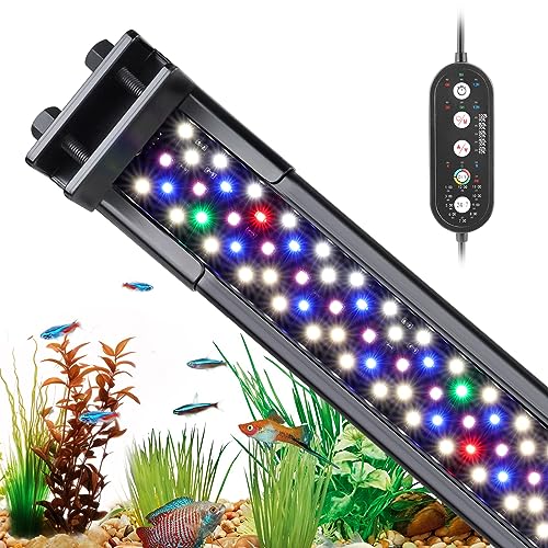 hygger Clip On Aquarium Beleuchtung, Vollspektrum Aquarium LED Beleuchtung,18W 24/7 Beleuchtungs Zyklus Aquarium Licht mit 10 Farben, Einstellbarer Timer,3 Modus für 45-60cm Süßwasser Aquarien