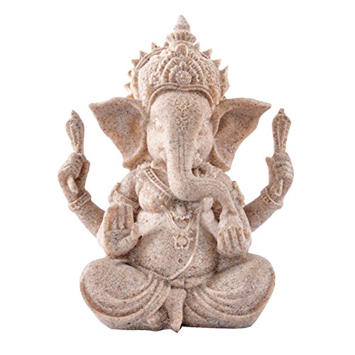 Kitchnexus Ganesha Buddha Statue Kleine Sandstein Skulptur Elefant Statue Buddha Figur als Dekor und Geschenk