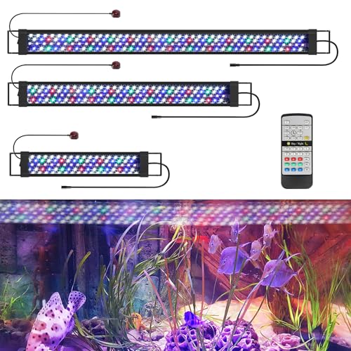 Cecaylie Aquarium LED Beleuchtung, 18W Aquarienbeleuchtung, 24/7 Modus Aquarium Lampe, 10-stufiges Dimmen, für 55-80cm Aquarien und Pflanzenwuchs, Mehrere Wettermodus