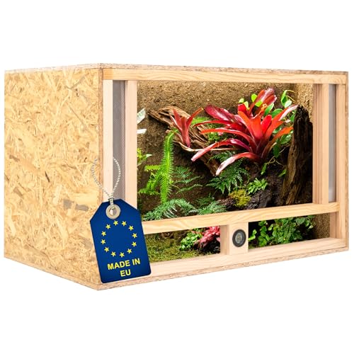 ITA Holz Terrarium 80x50x50 cm mit Frontbelüftung & Integriertem Hygrometer - Holzterrarium aus OSB-3 Platten - Terrarien für Reptilien, Schlangen, Amphibien - EU Produkt, FSC Zertifiziert