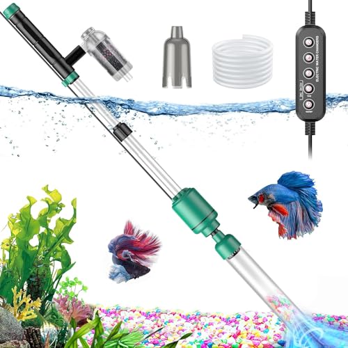 Suness Mulmsauger Aquarium Elektrisch: 24W Smart Aquarium Sauger mit Timerfunktion, Einstellbare Leistung, Aquarium Zubehoer, Aquarium Reinigungsset für Wasserwechsel (24W Automatik mit Timer)