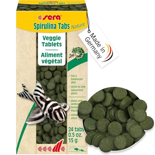 sera Spirulina Tabs Nature 24 Tabs (15 g) - Hafttabletten mit 24 % Spirulina für eine gesunde Verdauung und Vitalität, Futtertabletten Aquarium