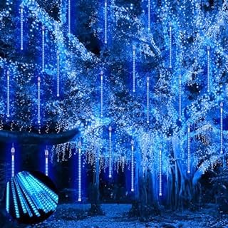 PEMOTech Meteorschauer-Lichter, 8 Röhren, 288 LEDs, 45 cm, Weihnachts-Eiszapfenlichter, wasserdicht, fallende Schneelichter für Party, Hochzeit, Baum, Garten, Weihnachtsdekoration, Blau