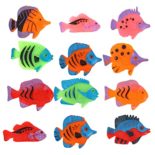 cobee Tropische Fischfiguren, 12 Stück süße Tropische Fischspielzeuge Meerestiere Spielset Kunststofffischspielzeug Partygeschenke für Jungen Mädchen Kinder