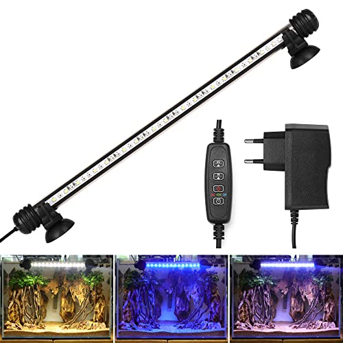 BELLALICHT LED Timer Aquarium Beleuchtung - Aquarien Lampe [Weiß Blau Licht] mit eingebautem Timer Dimmer, Dimmbar 10 Helligkeitsstufen IP67 Wasserdicht Light für Fisch Tank Pflanze, L-58