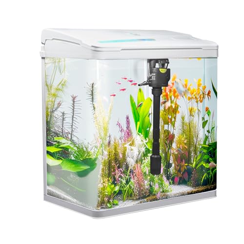 VIALIA Aquarium Komplettset mit LED-Beleuchtung, Pumpe und Filter, 24x17x29 cm, 8 Liter, Weiß, Glasbecken für Fische und Wasserpflanzen