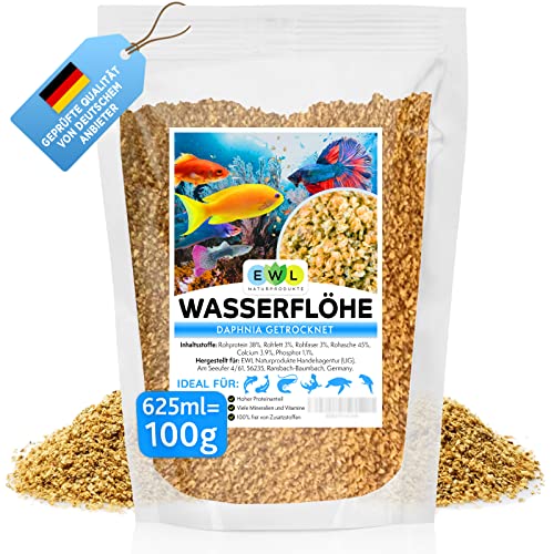 EWL Naturprodukte Wasserflöhe getrocknet, 625ml (100g) Fischfutter Aquarium, Daphnia, Zierfischfutter Aquarium, geprüfte Qualität von deutschem Anbieter EWL