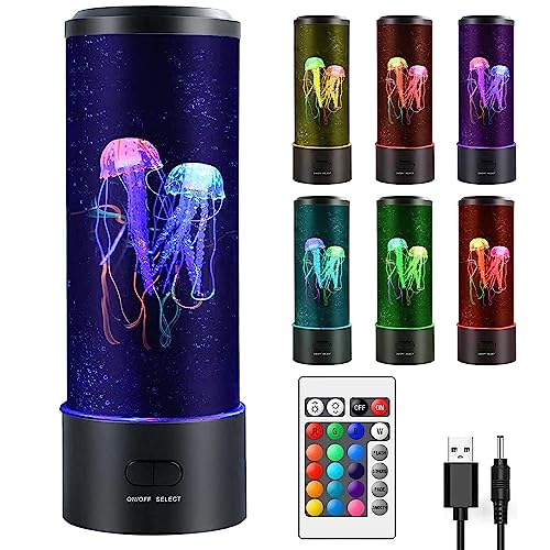 LED Fantasy Quallen Lavalampe,LED Quallen Lampe Jellyfish Lamp mit Fernbedienung,16 Farbwechselndes Einstellung Quallen Aquarium Stimmungslicht Dekoration