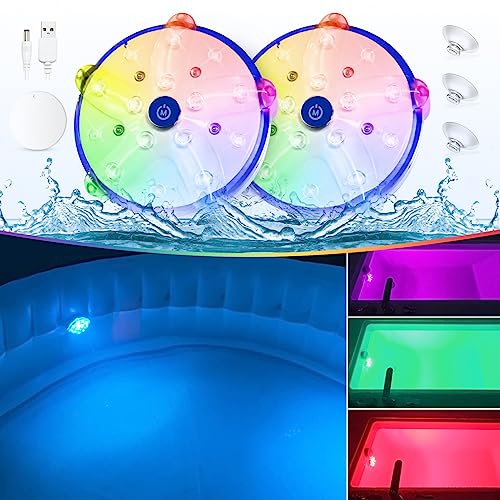 DeeprBlu Unterwasser Pool Licht Akku, Wiederaufladbare Farbwechselnde Whirlpool Lichter Unterwasser, Schwimmende Leuchten, Schwimmende Spa Lichter mit Saugnäpfe, Eisenplatte,Badewanne Licht