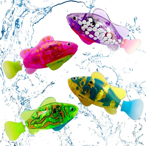 ZOYDP 4 Stück Robo Fish, Robo Fische für Kinder, Roboter Badewanne Fische, Schwimmende Fische, Künstliche Bewegliche Fische, Wiederverwendbare Schwimmende Roboterfische mit LED-Leuchten