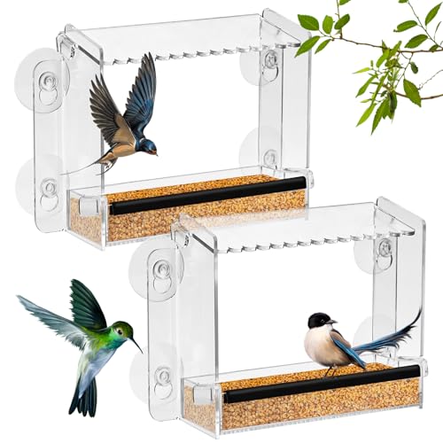 Cieex Fenster Futterhaus für Vögel, Vogelhaus Fenster aus Acryl, Vogelfutterhaus mit 4 extra starken Saugnäpfe, Transparent Futterspender für Wildvögel