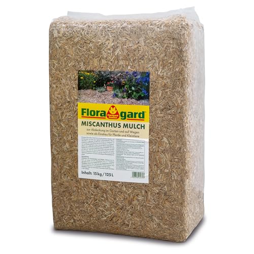 Floragard Miscanthus Mulch - nachhaltige Rindenmulch-Alternative aus Chinagras - für Pflegeleichte Gartengestaltung und Gartenpflege - 125 Liter