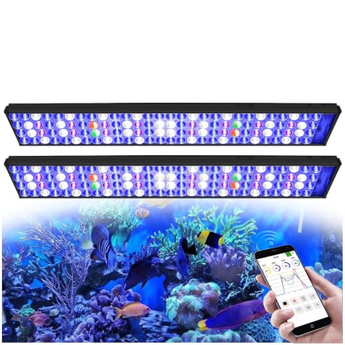 PopBloom 2 x H75 WiFi Meerwasser Aquarium Beleuchtung, Volles Spectrum Led Aquarium Lampe für Reef Coral SPS/LPS Fischaquarium, APP unterstützt Deutsch (für 165-200cm)