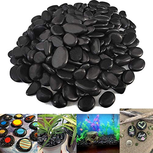 VELLES Aquarium Steine zum Bemalen Kieselsteine Schwarze Deko Aquarium Kies Dekosteine Natur Gartendeko Terrarium Deko Steine Basteln Kamin 20-40mm 950gr