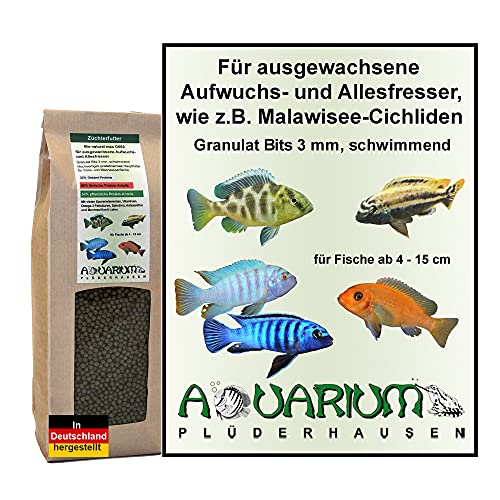 AQUARIUM PLÜDERHAUSEN Zierfischfutter, Aufwuchs-/Allesfresser, Malawisee-Buntbarsch, Gran 3 mm, 400g/1000ml