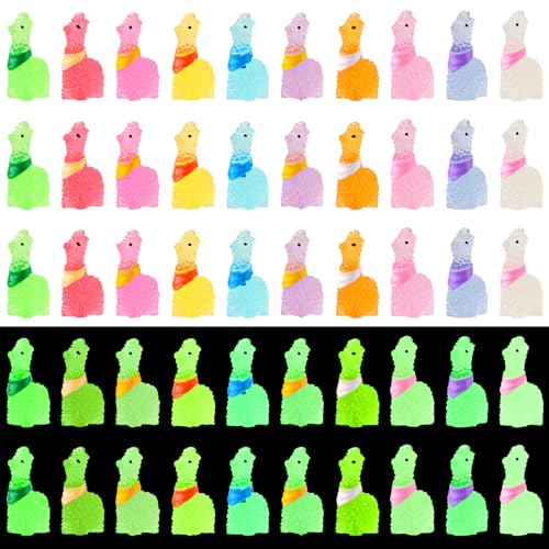 50 Stück Miniatur-Alpaka aus Kunstharz, 3,7 x 2,1 x 1,5 cm Miniatur-Alpaka-Statue Tierstatue Leuchtende Mini Tierfigur für Mini Garten Landschaft Aquarium-Dekoration (10 Farben)