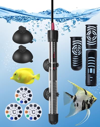 LAOYE Aquarium Heizung 120L Aquarium Heizstab 100W Temperatur Einsatellbar Aquarium Heizer mit Kontrollleuchte Saugnäpfen Schutzhülle Aquariumheizer für Aquarien Fischtanks, 20-34°C, 100W