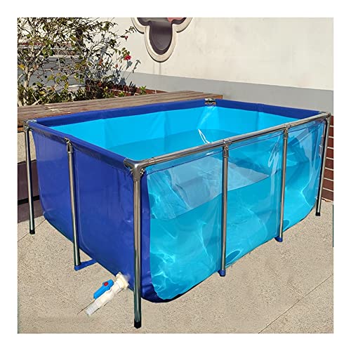 Großer Fischteich aus PVC mit Rahmen, Blau, 100 x 60 x 51 cm, einfache Montage, transparentes Sichtfenster, ideal für Fische und Wassertiere