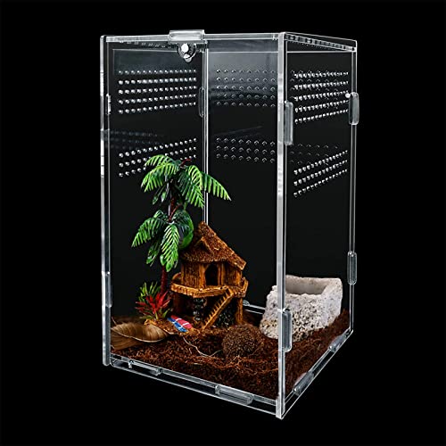 Reptilien Terrarium Box, Reptilien Futterbox, Transparente Insekten Futterbox, Reptilien Aufzuchtbox für Spinnen, gehörnte Frösche, Käfer, Haustierschlangen und andere Reptilien, 12 x 12 x 20 cm