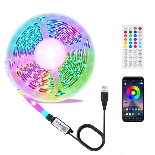 LED Strip 3m, USB RGB Streifen Mit App Fernbedienung, Music Sync Steuerbar Timer Einstellung, Band Selbstklebend Beleuchtung Lichter Verstellbare Helligkeiten Farbwechsel Für Tv/Schlafzimmer/Party