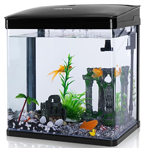 Nobleza - 14L Mini Aquarium Komplettset, Nano Aquarium Stabiles Einsteigerbecken mit LED-Beleuchtung und Eingebautem Filtersystem, für Fisch, Schwarz