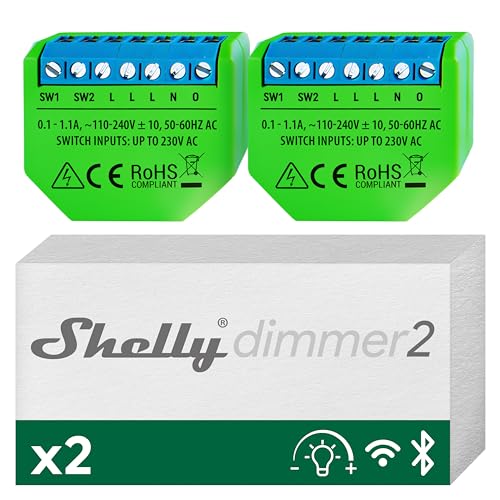 Shelly Dimmer 2 | Intelligenter Wlan Dimmer | Kein Neutralleiter nötig | Hausautomatisierung | Kompatibel mit Alexa & Google Home | iOS Android App | Kein Hub erforderlich | Dimmbare Lichter (2 Pack)