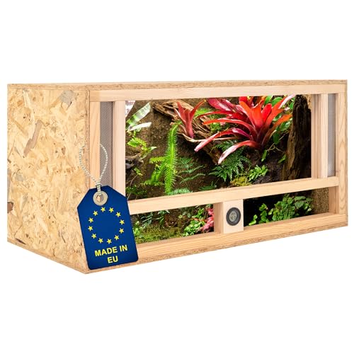 ITA Holz Terrarium 80x40x40 cm mit Frontbelüftung & Integriertem Hygrometer - Holzterrarium aus OSB-3 Platten - Terrarien für Reptilien, Schlangen, Amphibien - EU Produkt, FSC Zertifiziert