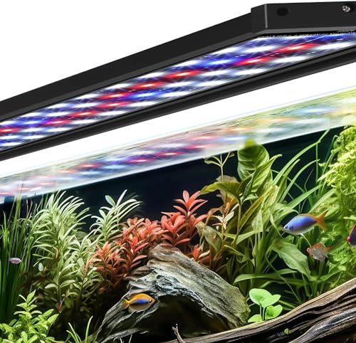 AQQA Aquarium Beleuchtung,Aquarium LED Beleuchtung,Vollspektrum Aquarium Licht with Timer automatisch EIN/aus,5 Helligkeitsstufen,mit ausziehbarer Halterung,7 Farben