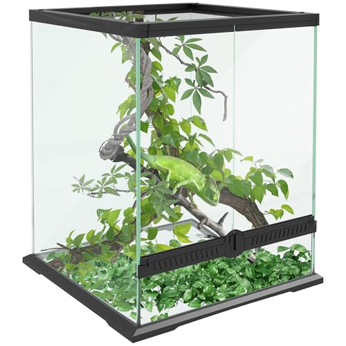 PawHut Terrarium für Reptilien Reptil Fütterungsbox mit Anti-Flucht-Design, Belüftung 120L Glasterrarium mit Kabelmanagement für Amphibien Spinne Metall Schwarz 45 x 45 x 60 cm