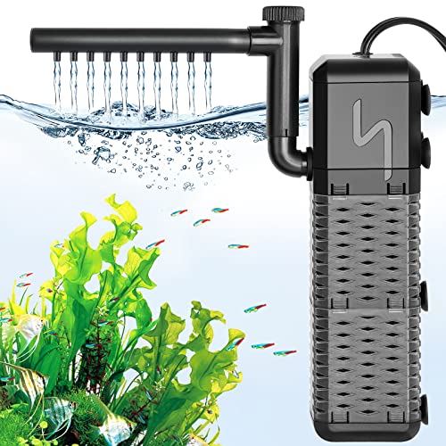 AQQA Aquarium Filter, Einstellbarer 800L/H Aquarium Schwammfilter, 9W Leiser Aquarium Filterpumpe für kleine Tank bis zu 250L