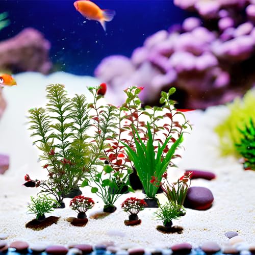 MIOIO 11 Stück Aquarium-Kunststoffpflanzen, grüne Aquarium-Dekoration