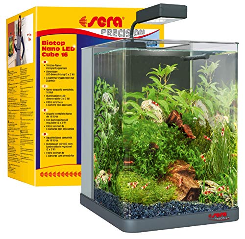 sera Biotop Nano LED Cube 16 - 16 l Süßwasser-Nano-Komplettaquarium mit LED Beleuchtung und 3-Kammer-Filter