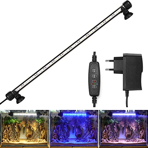 BELLALICHT LED Timer Aquarium Beleuchtung - Aquarien Lampe [Weiß Blau Licht] mit eingebautem Timer Dimmer, Dimmbar 10 Helligkeitsstufen IP67 Wasserdicht Light für Fisch Tank Pflanze, L-73