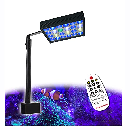 PopBloom Meerwasser LED 30W, mit Arm-Kit, Salzwasser LED Beleuchtung für Reef Coral Fish Wasserpflanzen Salzwasser Aquarium (für 30-50cm)