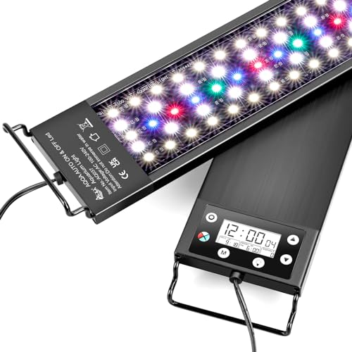 AQQA Aquarium Beleuchtung,Aquarium LED Beleuchtung, Aquarium Licht mit Monitor,Vollspektrum 24/7 Beleuchtungs Zyklus Aquarium Licht mit Eingebautem Timer Dimmer,7 Farben,Waterproof