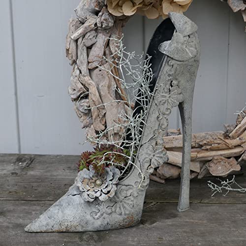 Storm's Gartenzaubereien Deko Pflanzschuh Pumps - High Heel in shabby grau 25cm hoch aus Metall
