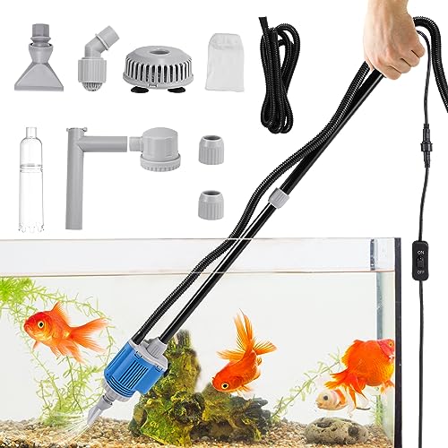 Weigudoc Aquarium Mulmsauger Elektrische, Automatischer Aquarium Wasserwechsler 6-in-1, Staubsauger für Aquarien für Wasserwechsel, Sandreinigung, Schmutz Entfernen, Duschen, Filtern, 20W/12V DC