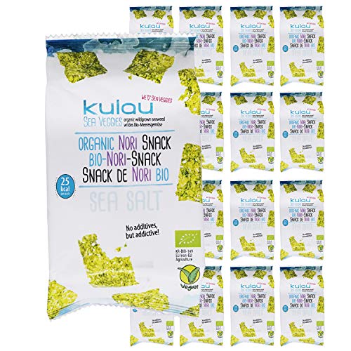 KULAU Bio Nori Snack 16x4g, Algen Chips aus gerösteten Nori-Algenblättern mit natürlichem Meersalz ohne künstliche Zusatzstoffen