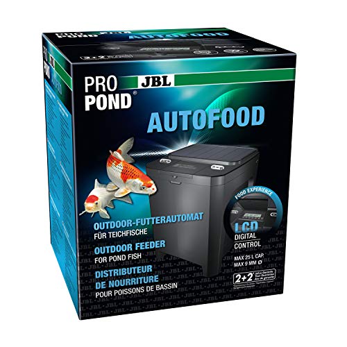 JBL Futterautomat für Koi und andere Teichfische, PROPOND AUTOFOOD, Wetterfest, Solar, 37,5 x 37,5 x 46,2 cm, schwarz