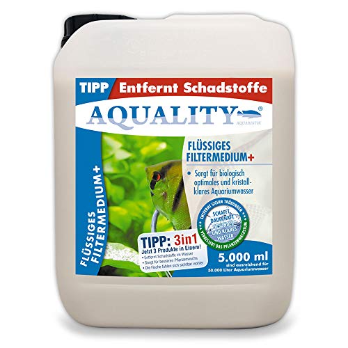 AQUALITY Aquarium Flüssiges Filtermedium (Kristallklares Aquariumwasser - Entfernt Schadstoffe - Besserer Pflanzenwuchs - Wasseraufbereiter - Wasseraufbereitung), Inhalt:5 Liter