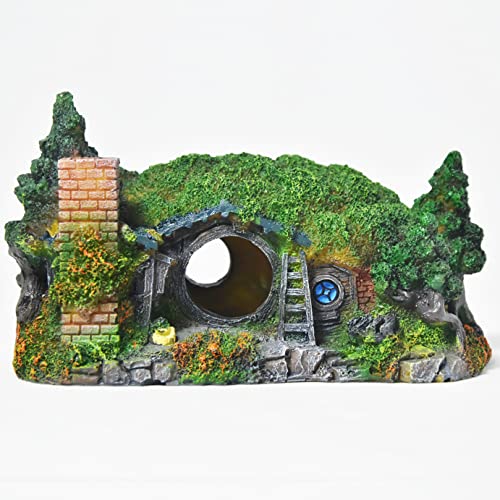 fazhongfa Fish Tank Decoration Hobbit Castle Fish Tank Accessories Betta Toys Decoration for Fish Tank Scene Arrangement Ornaments Fish Tank Resin Decorate