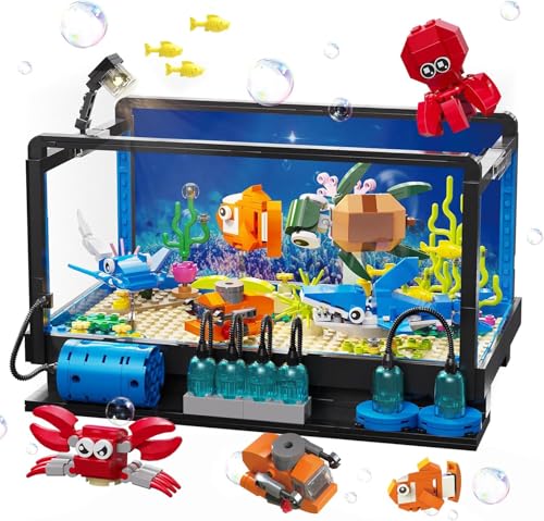 QLT Aquarium Fish Tank Ideas Bauspielzeug mit LED Licht Aquarium klemmbausteine deko bausteine Geschenk für Erwachsene und Jungen Mädchen ab 8-12 Jahren(625PCS)