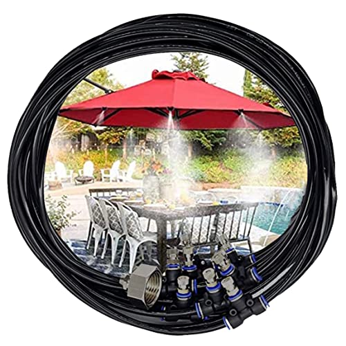 Tesmotor 8M Sprühnebel Kühlung Set, Outdoor Misting System mit 9 Messing Nebeldüsen, Nebelkühlung für Garten Gewächshaus Sonnenschirm