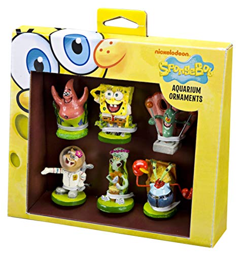 Penn-Plax Offiziell Lizenziertes Spongebob 6-teiliges Mini-Aquarium-Ornament-Set – ideal für Salzwasser- und Süßwassertanks.