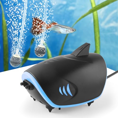 FEDOUR 300LPH Ultra-leise Aquarium-Luftpumpe mit 2 Luftauslässe, 3W einstellbare Aquarium-Luftpumpe, haiförmige Belüfter-Sauerstoffpumpe, für bis zu 350L Aquarium