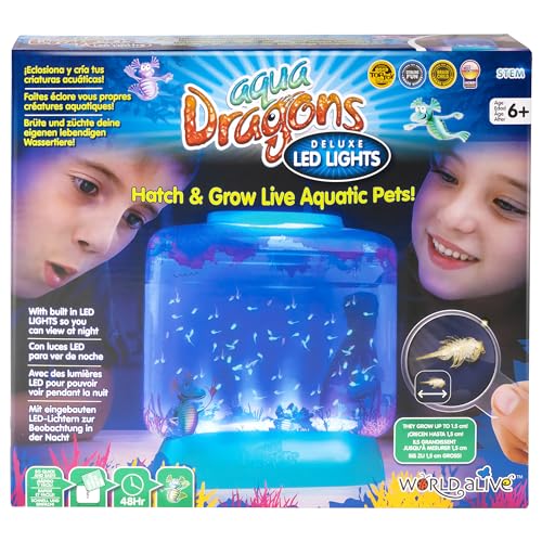 Aqua Dragons |Unterwasserwelt Deluxe mit LED | Pädagogisches STEM-Spielzeug, Aquarienset, einfaches Haustier für Kinder - inklusive Tank, Futter, Eier, Löffel und Pipette zum Füttern, Mittel